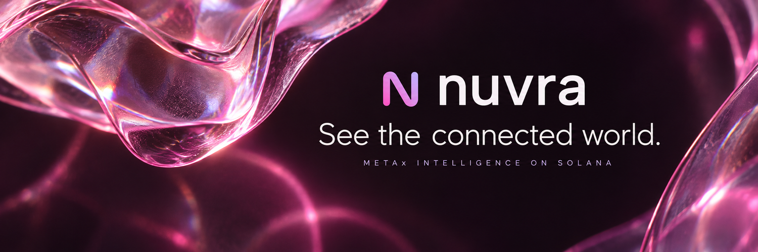 NUVRA banner with translucent rose glass and cream lettering